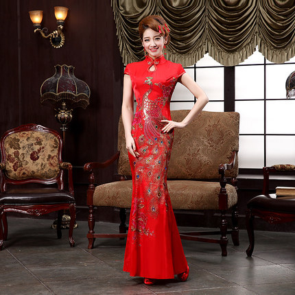 2015  ź ġĿ  巹   Ƽ  ξ Qipao Ƽ 巹/2015  Slimming Bride Cheongsam Wedding Dress Chinese Long Vintage Improved Mermaid Qipao Party Dr